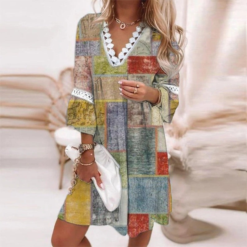 Marielle Boho Floral V Neck Mini Dress