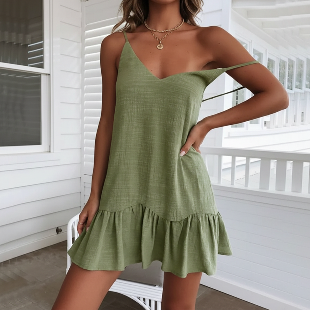 Adriana Linen Ruffle Dress