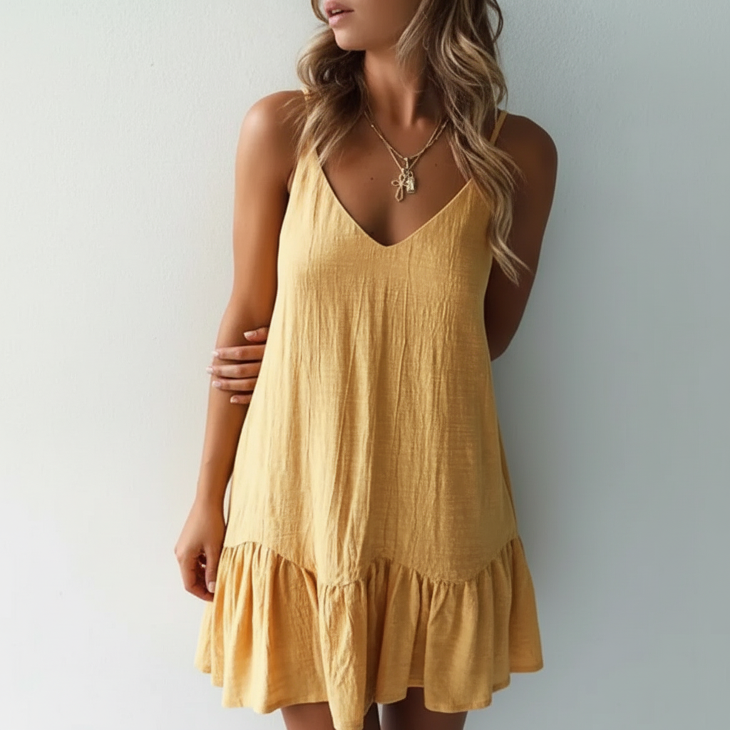 Adriana Linen Ruffle Dress
