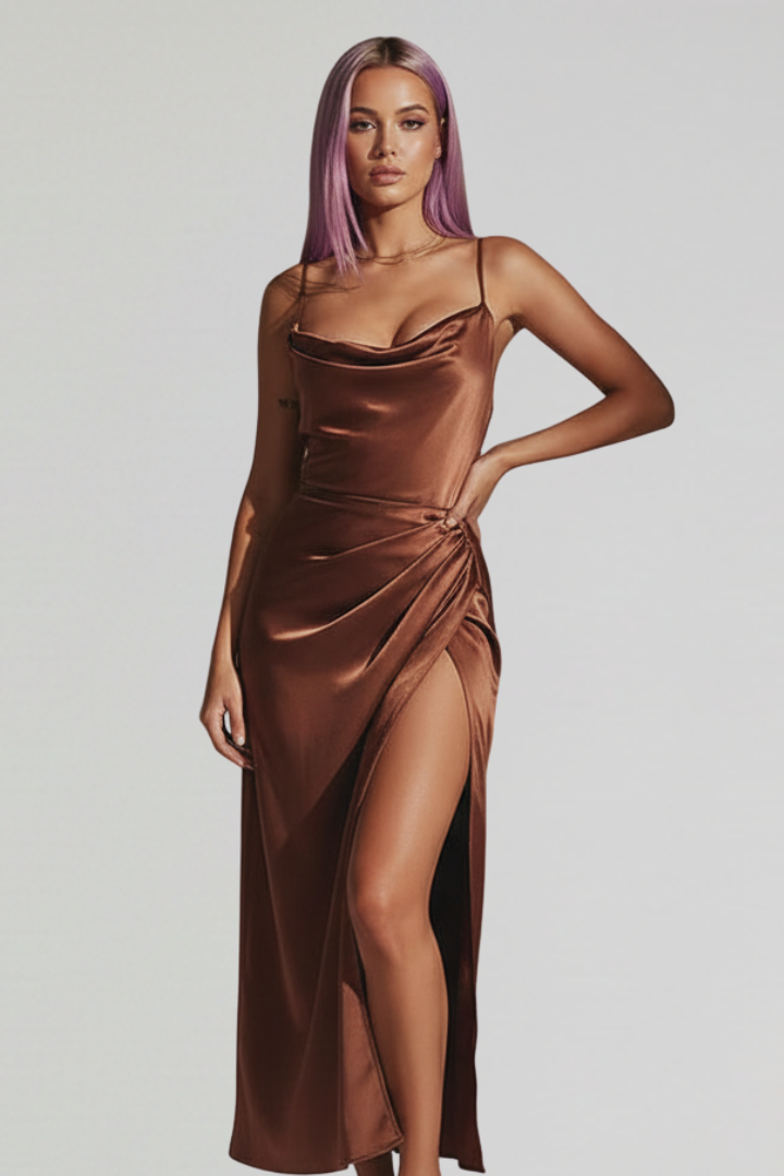 Sidonia Dress with Slim Straps and Draped Skirt