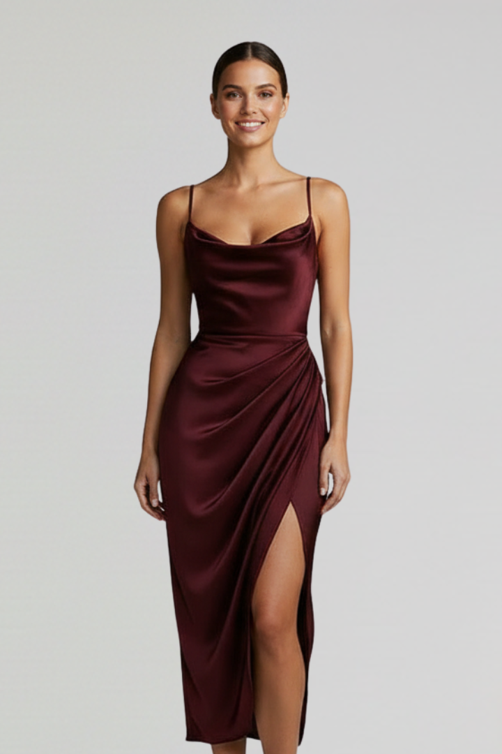 Sidonia Dress with Slim Straps and Draped Skirt