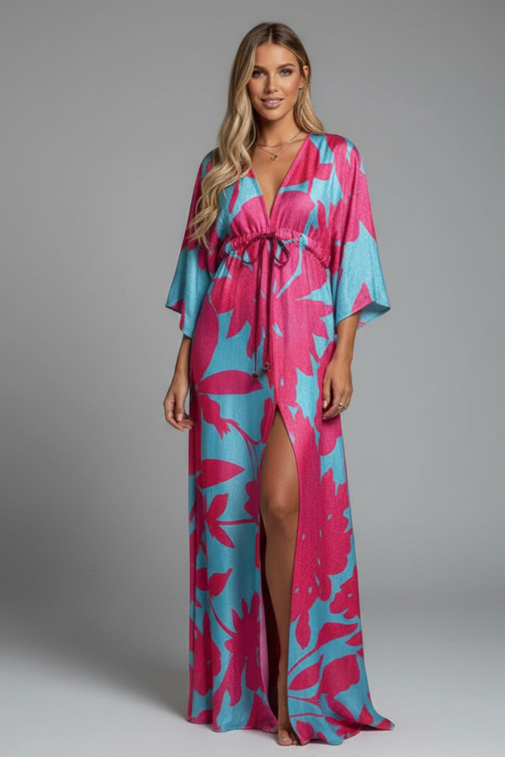 Wrenna Maxi Dress with V Neckline and Tie Waist