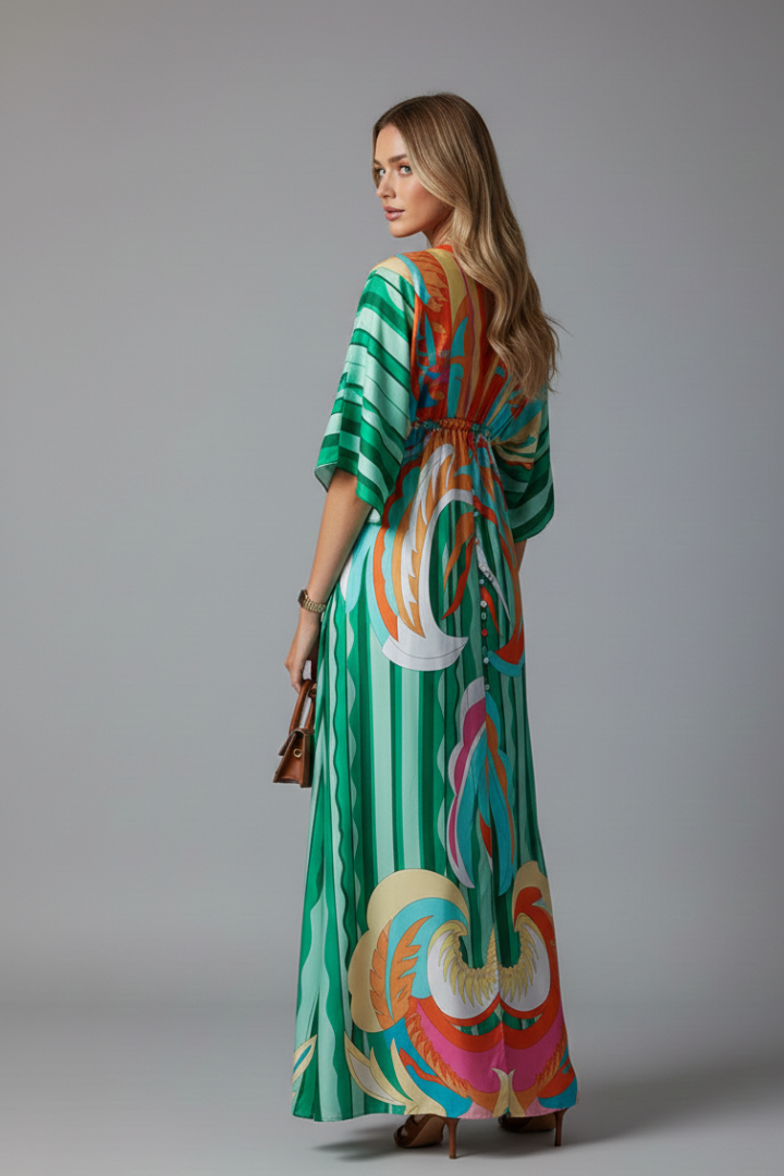 Wrenna Maxi Dress with V Neckline and Tie Waist
