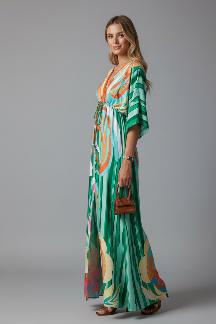 Wrenna Maxi Dress with V Neckline and Tie Waist