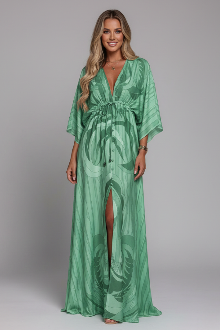 Wrenna Maxi Dress with V Neckline and Tie Waist