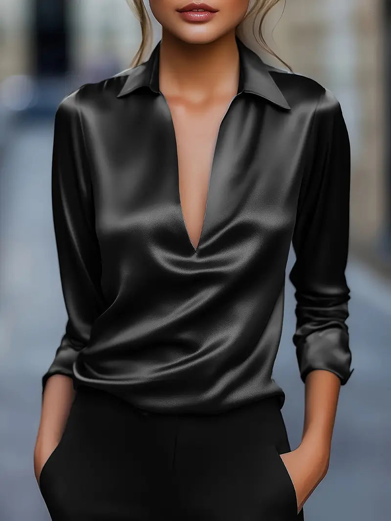 Elara Satin Draped Collar Blouse
