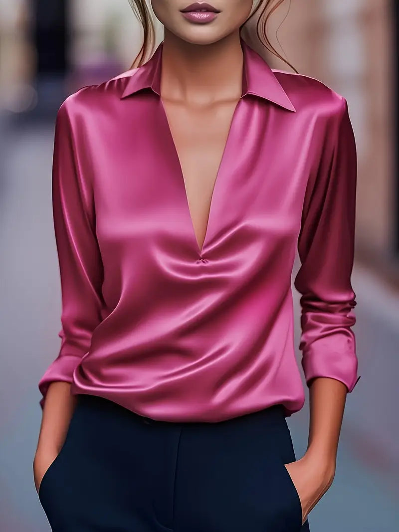 Elara Satin Draped Collar Blouse