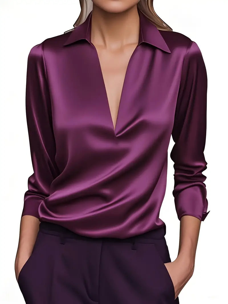 Elara Satin Draped Collar Blouse