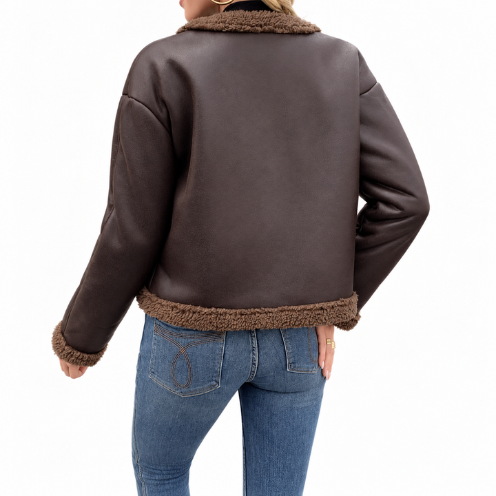Dominique Faux Leather Shearling Trim Jacket