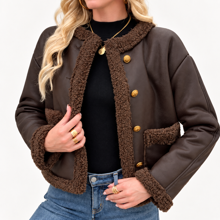 Zara Faux Leather Shearling Trim Jacket