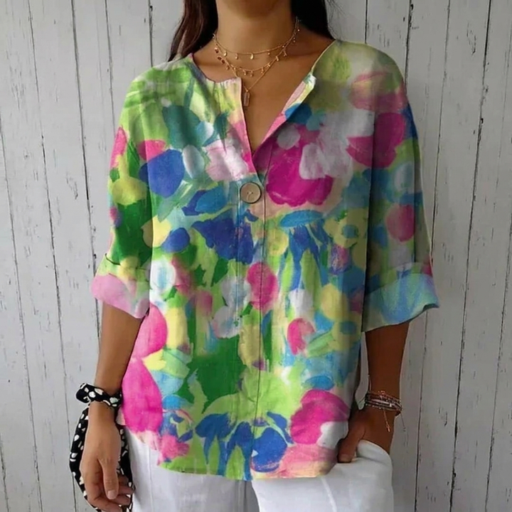 Peyton Breathable Floral Print V Neck Blouse