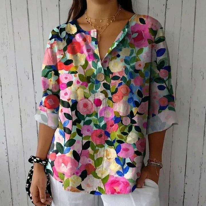 Peyton Breathable Floral Print V Neck Blouse
