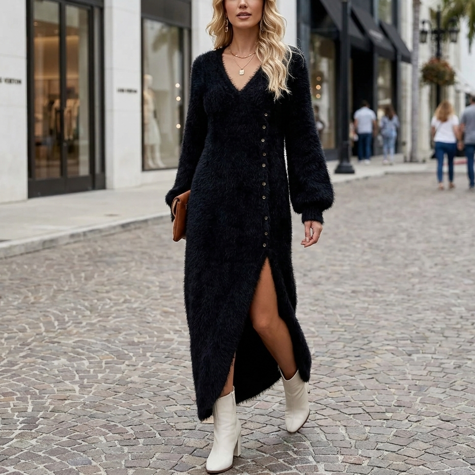 Rosalie Fur Knit Sweater Dress