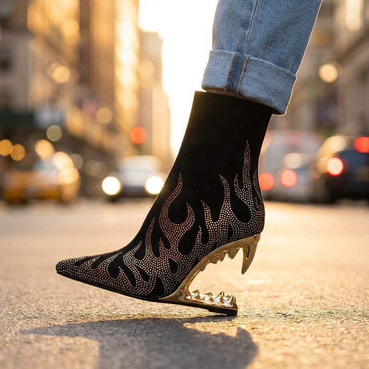 Agnes Rhinestone Heel Boots