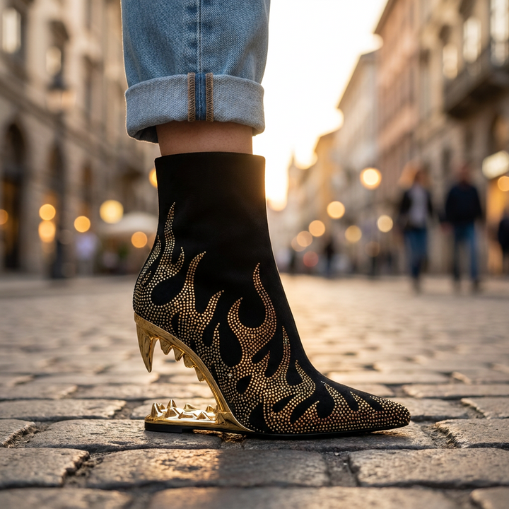 Agnes Rhinestone Heel Boots