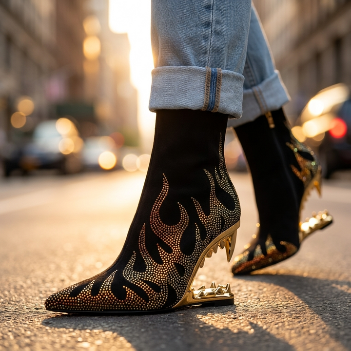 Agnes Rhinestone Heel Boots