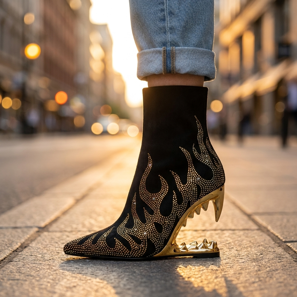 Agnes Rhinestone Heel Boots