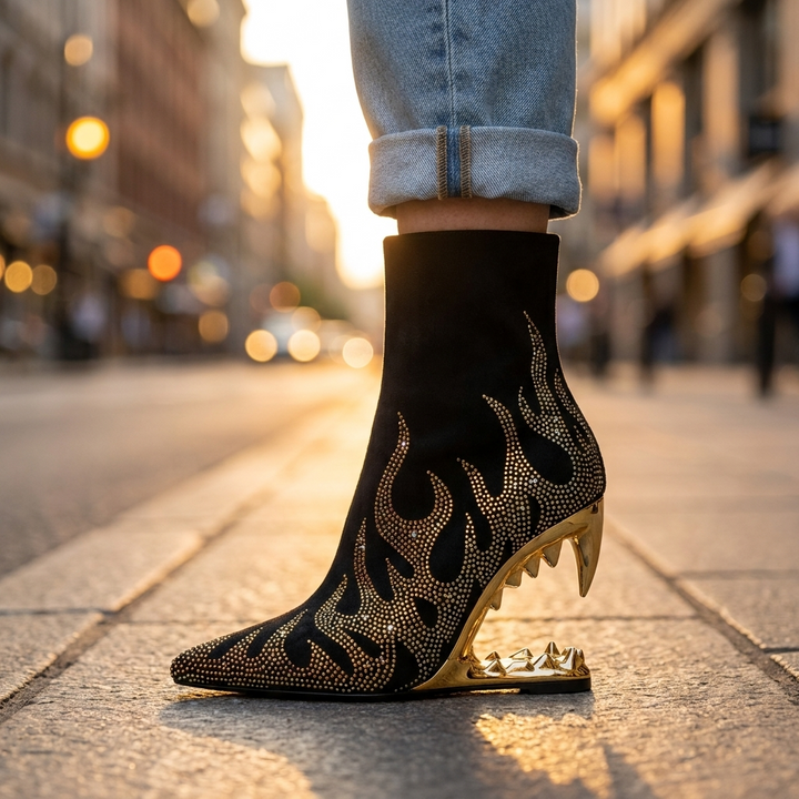 Agnes Rhinestone Heel Boots