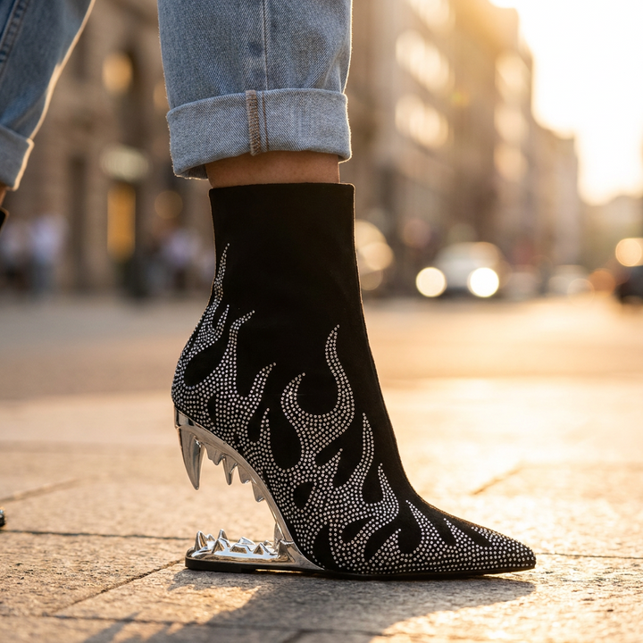 Agnes Rhinestone Heel Boots