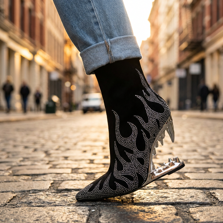Agnes Rhinestone Heel Boots