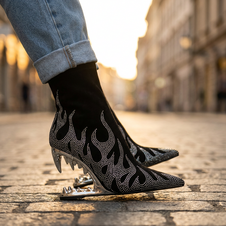 Agnes Rhinestone Heel Boots