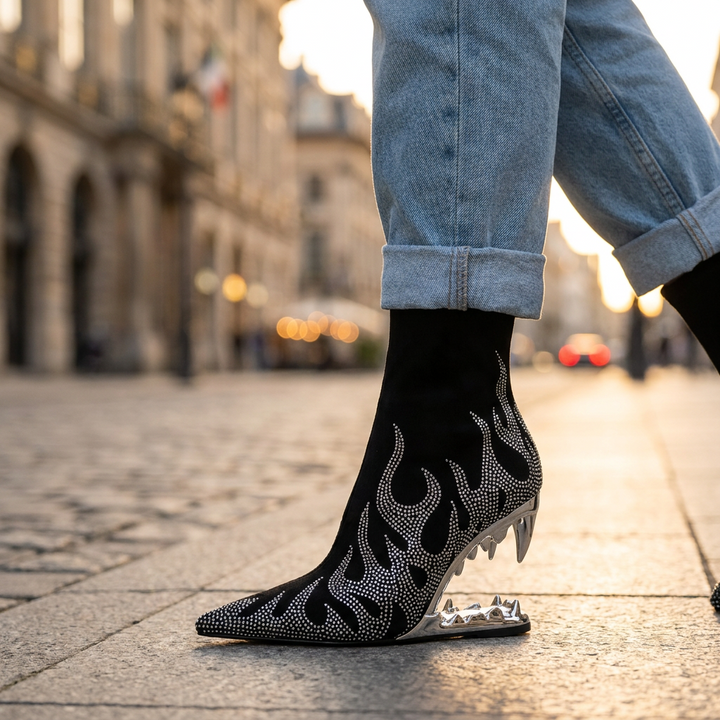 Agnes Rhinestone Heel Boots