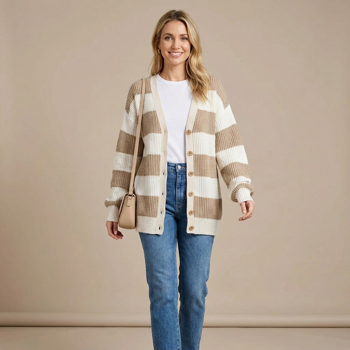 Priyanka Striped Knit Cardigan