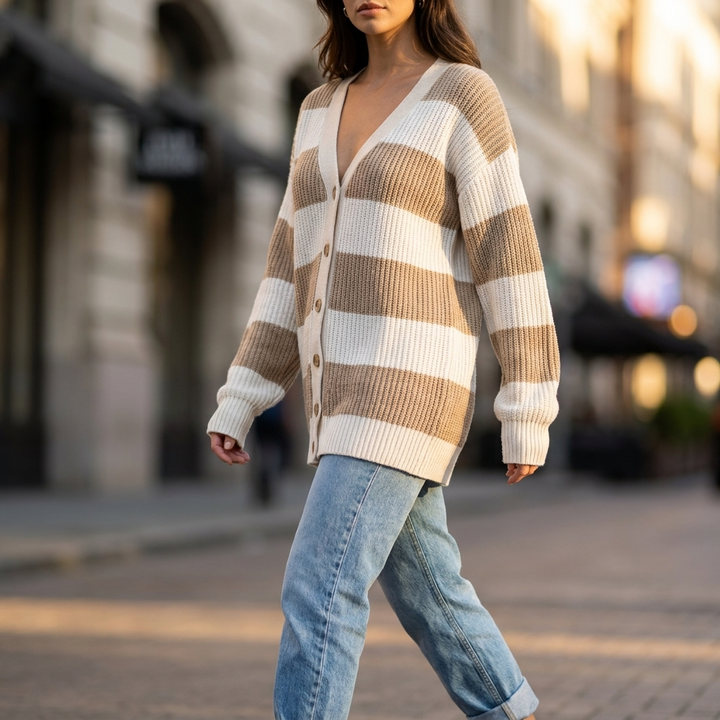 Priyanka Striped Knit Cardigan