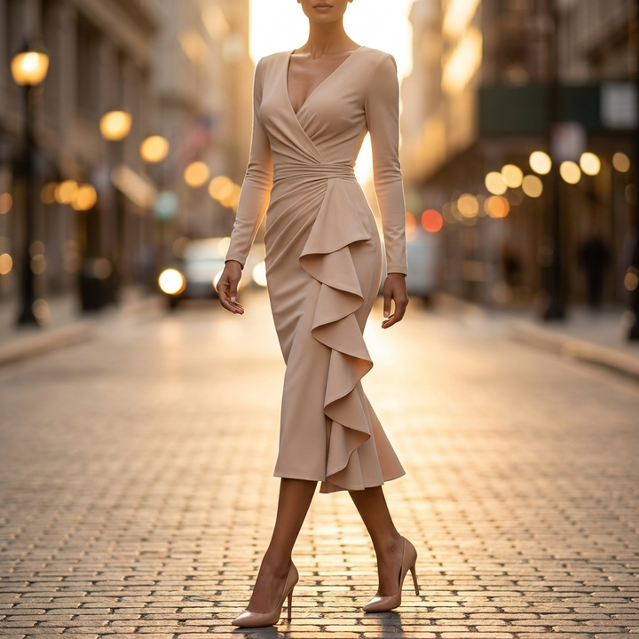 Seraphine Ruffle Front Midi Dress