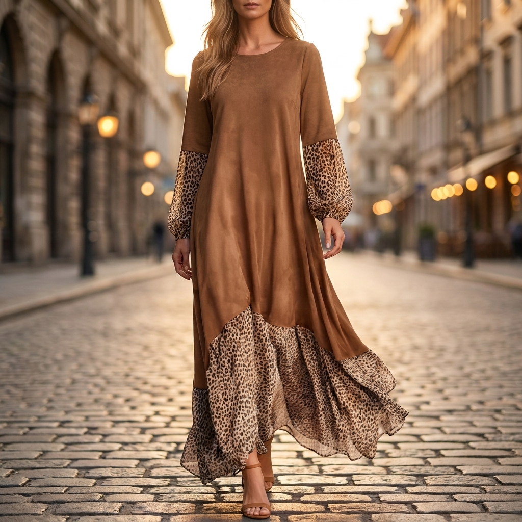 Delphine Leopard Hem Maxi Dress