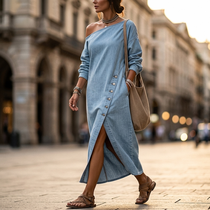 Harlow Off Shoulder Denim Dress