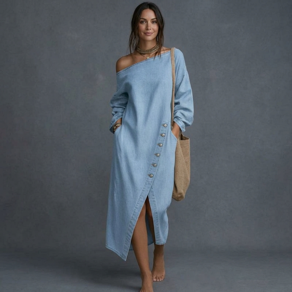 Harlow Off Shoulder Denim Dress