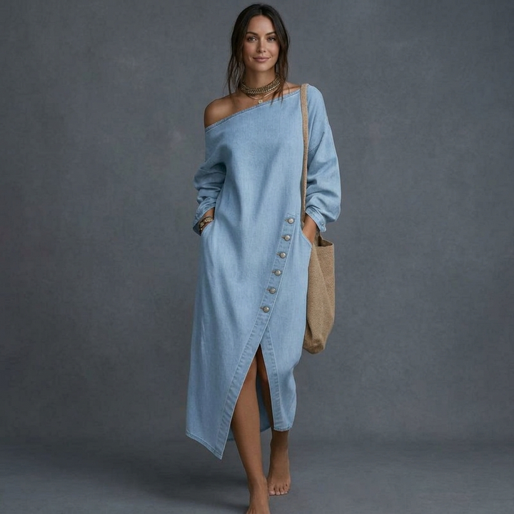 Harlow Off Shoulder Denim Dress