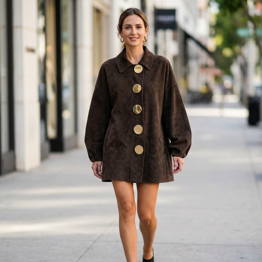Dahlia Button Front Suede Jacket