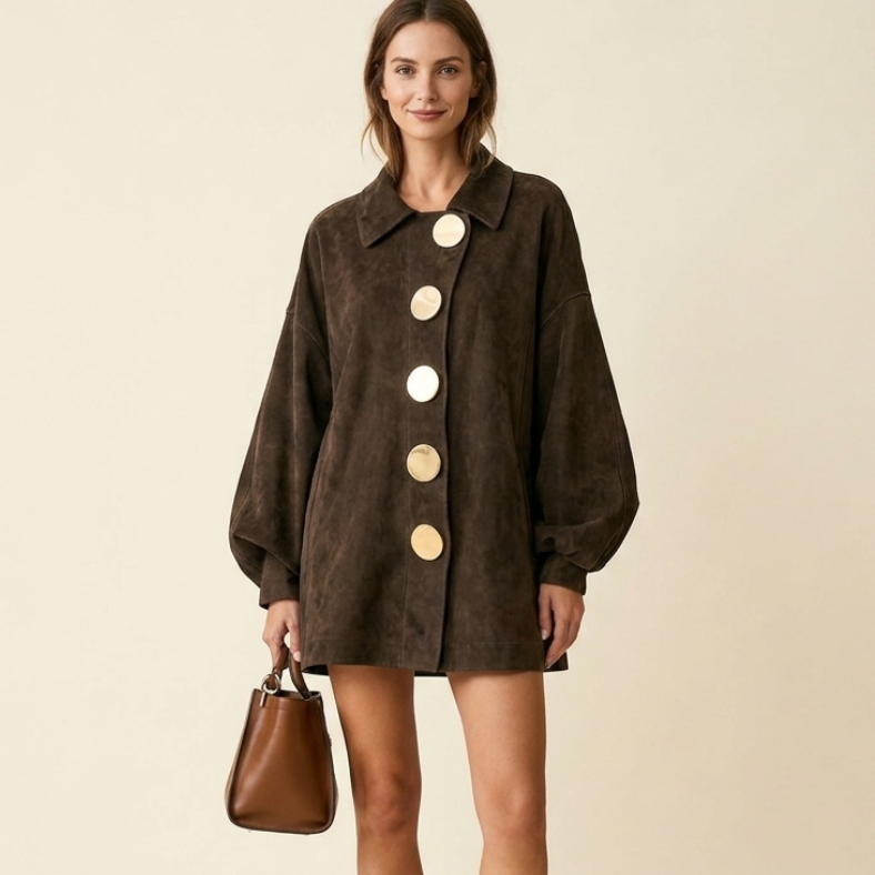 Dahlia Button Front Suede Jacket