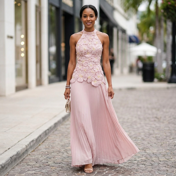 Amara Halter Pleated Gown