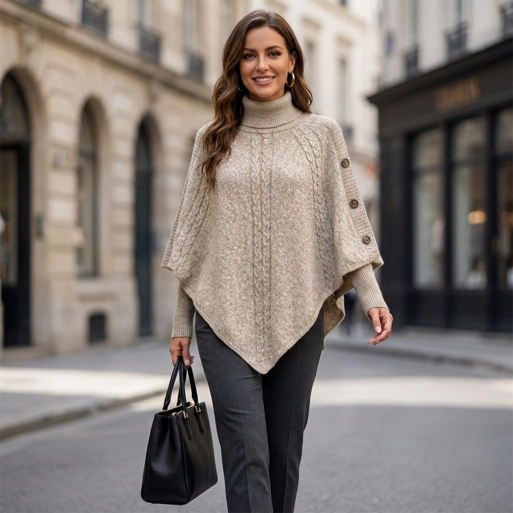 Sabrina Button Trimmed Poncho