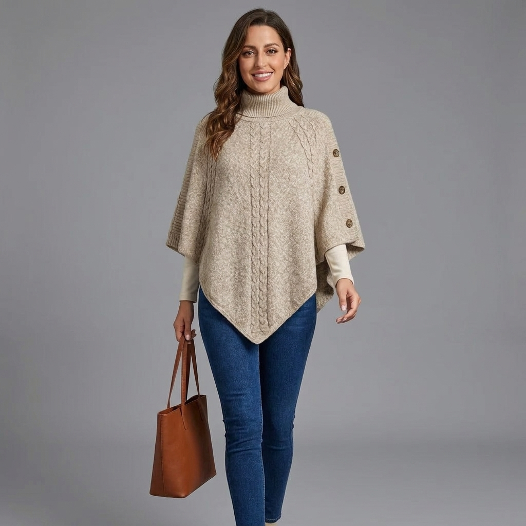 Sabrina Button Trimmed Poncho