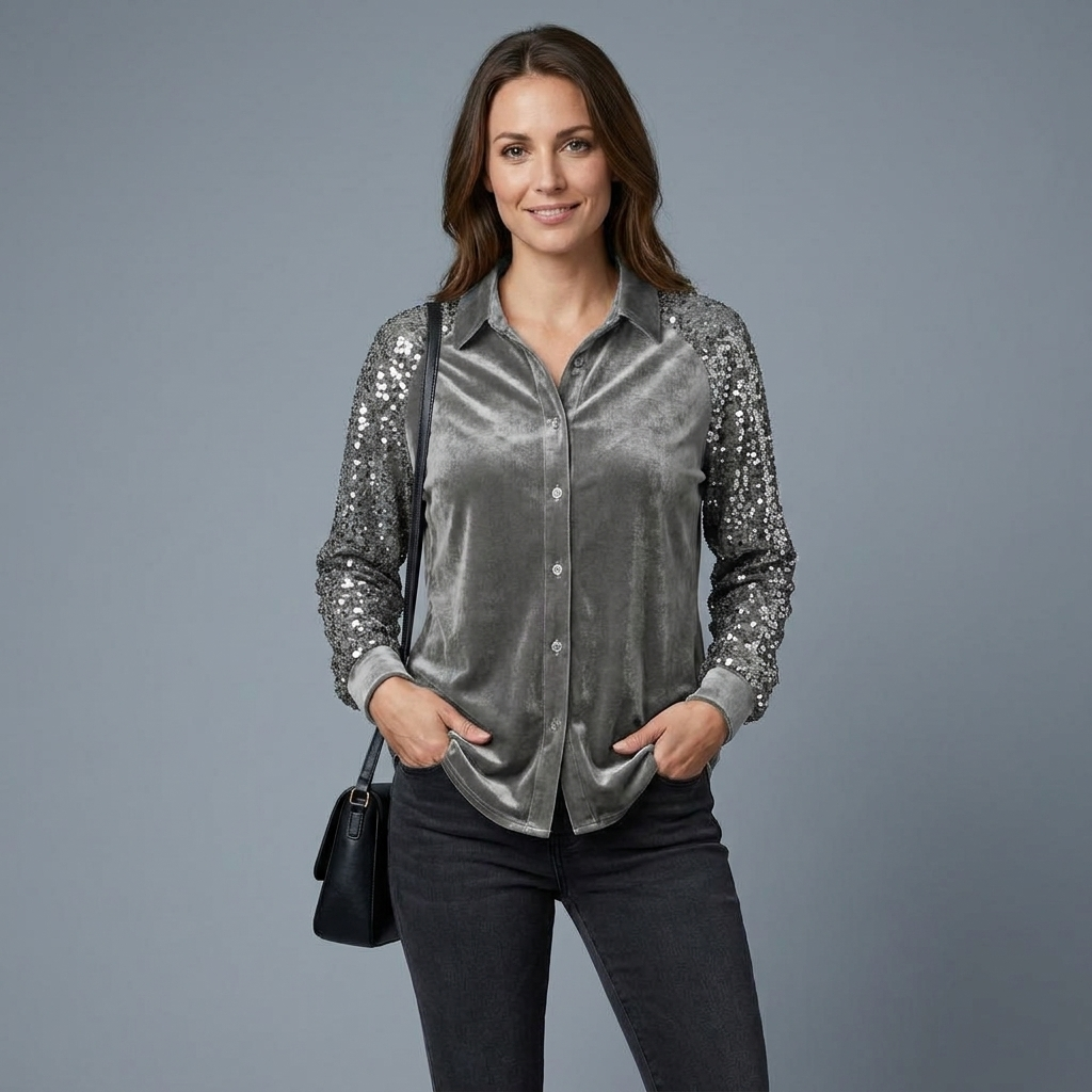 Marlowe Sequin Sleeve Blouse