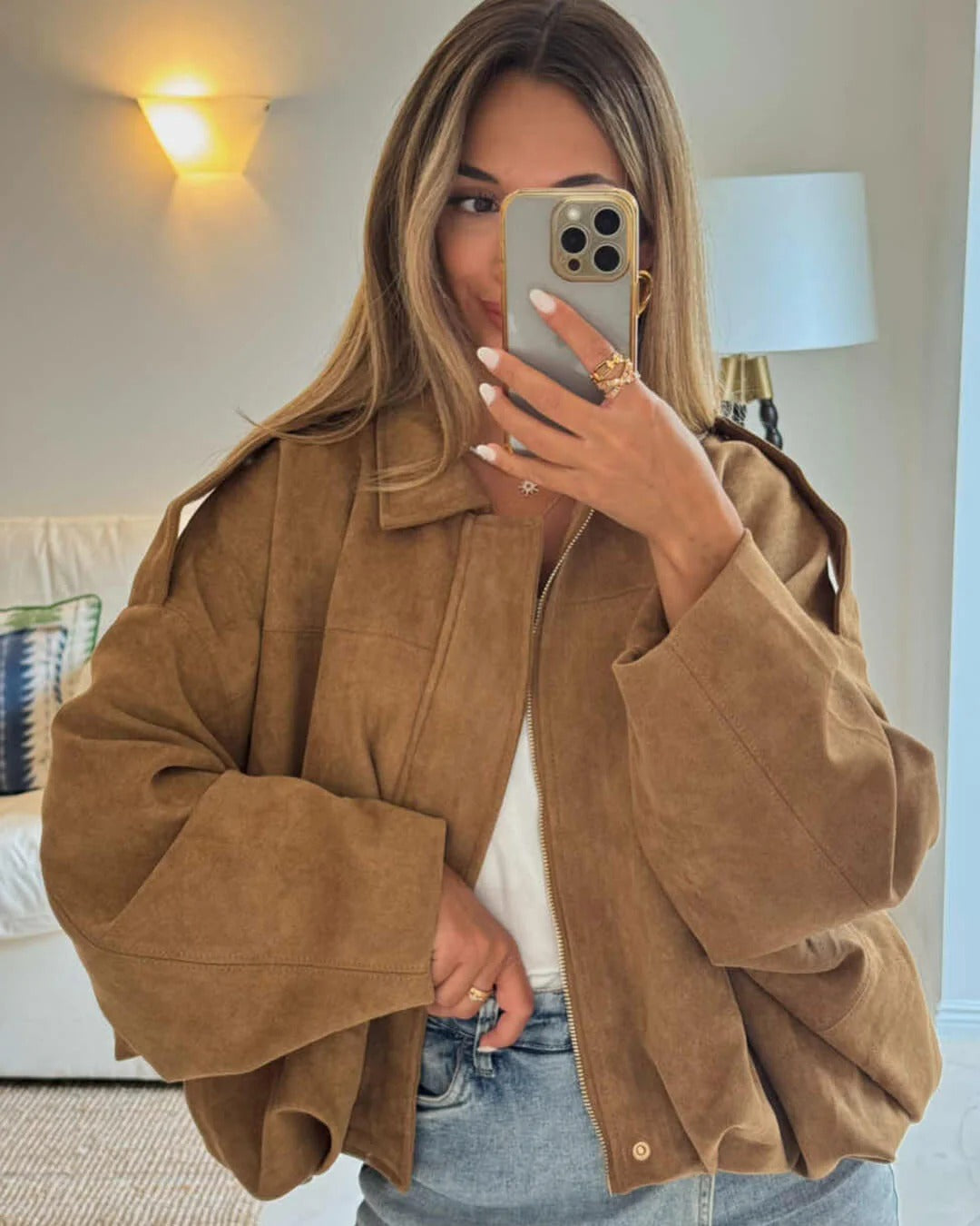 Petronella Suede Bomber Jacket