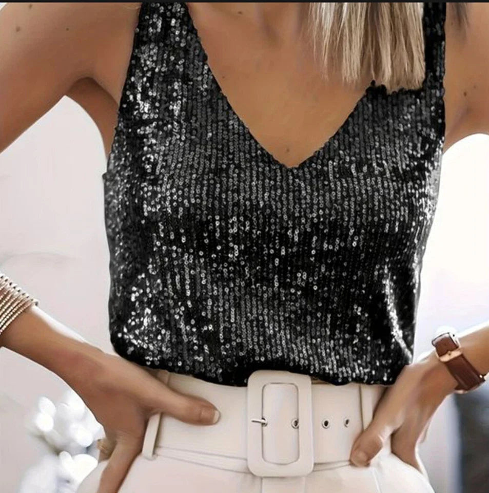 Caelina Sparkling Sequin V Neck Camisole