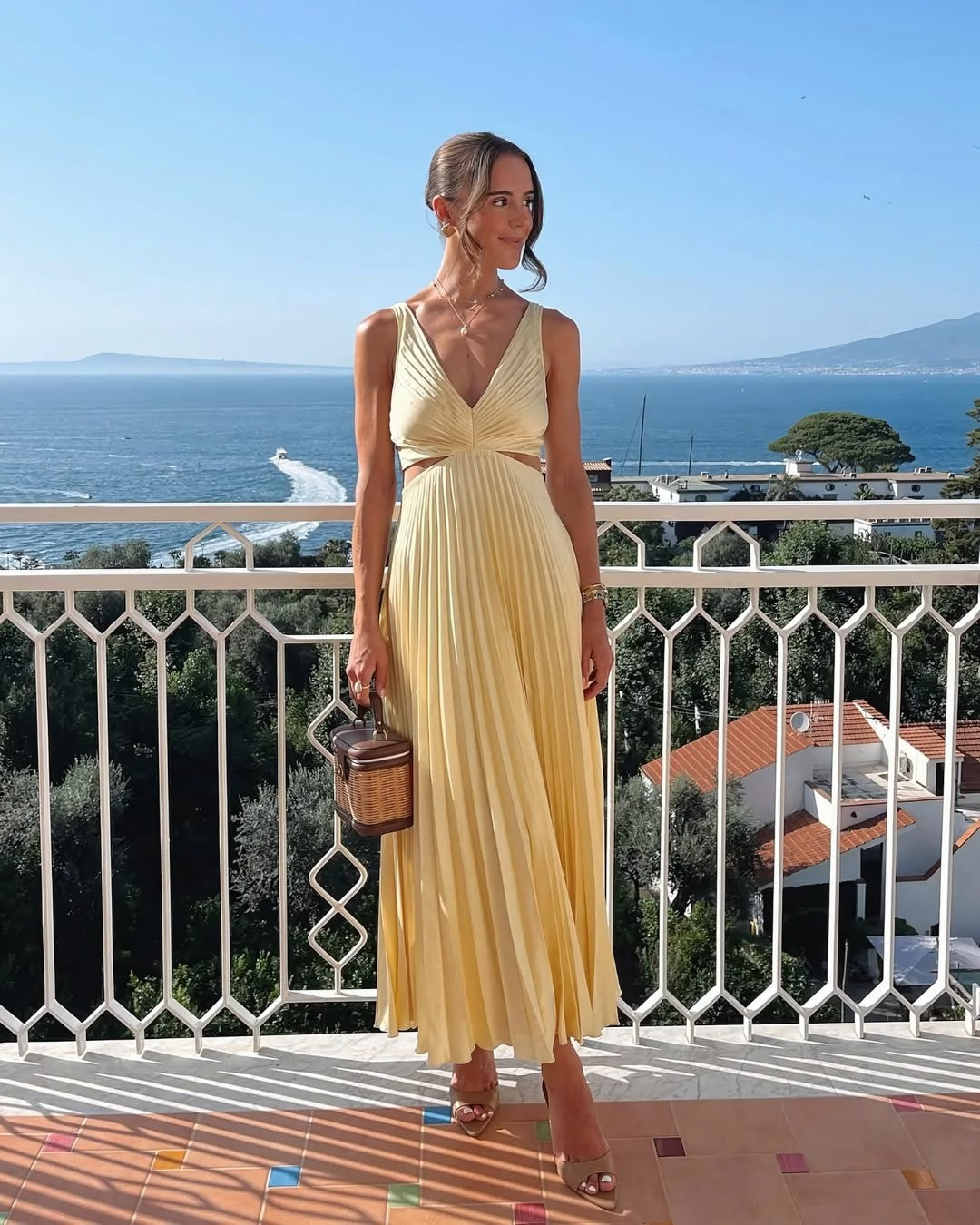 Amaris Pleated Midi Wedding Guest Dress