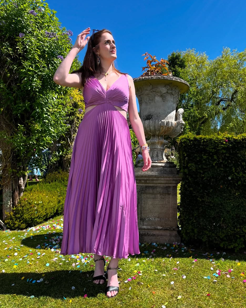 Amaris Pleated Midi Wedding Guest Dress