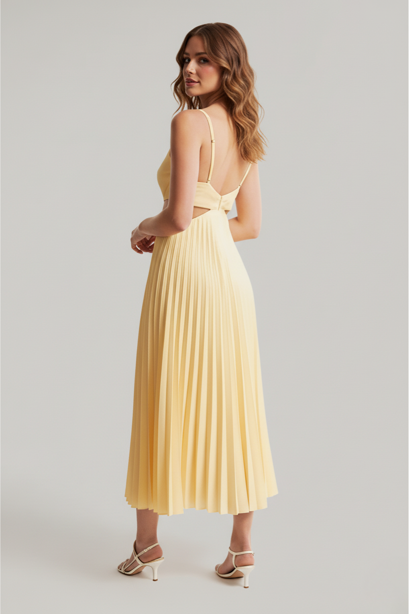 Amaris Pleated Midi Wedding Guest Dress